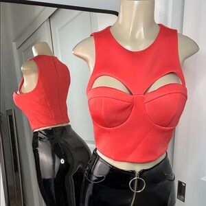 Red salmon Cutout Crop Top 5th Element movie Flight attendant type small